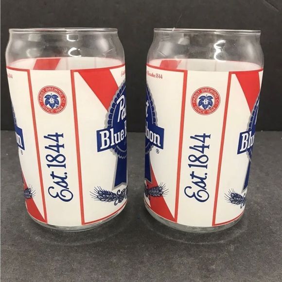2 PABST BLUE RIBBON GLASS BEER 5.25” ESTABLISH 1844 FROSTED MILWAUKEE - Picture 2 of 2